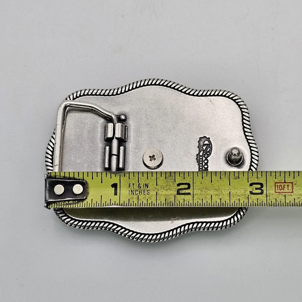 Nocona Western‎ Belt Buckle Bull Rider Rope Edge Rectangular Silver Tone Stars